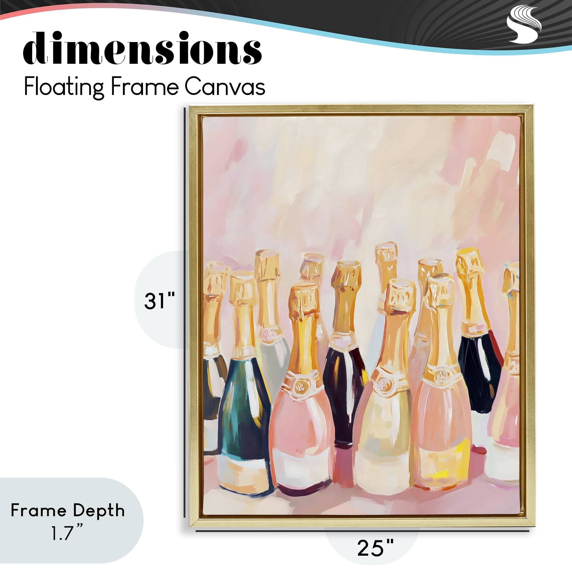 Stupell Industries Blush Champagne Bottles Collection Gold Framed Floater Canvas Wall Art, design by The Prints Vibe