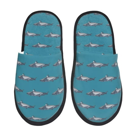 

Fuzoiu Cartoon Whale Print Unisex Furry Slippers Plush Indoor Shoes Trendy House Slippers Anti-Skid EVA Sole House Shoes for Home Office and Travel -Medium