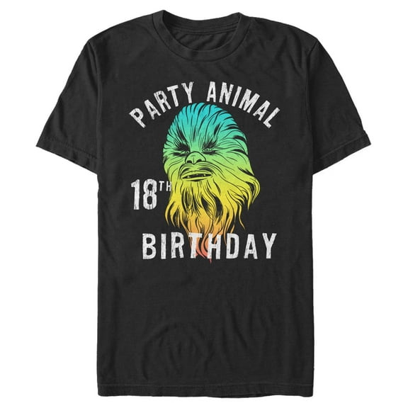 Men's Star Wars Chewie Party Animal 18th Birthday Color Portrait Graphic Tee Black Medium