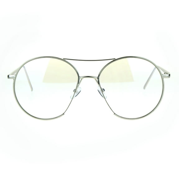 Retro Cropped Exposed Lens Round Metal Rim Womens Eye Glasses Silver