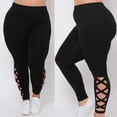 thumbnail image 2 of Musuos Women Large-Size Leggings, Solid Side Cutouts High Waist Slim Pants, 2 of 3