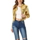 thumbnail image 1 of Chaqueta recortada metálica para mujer Chaquetas holográficas de motorista brillante con cremallera y cuello levantado Oro L, 1 of 4