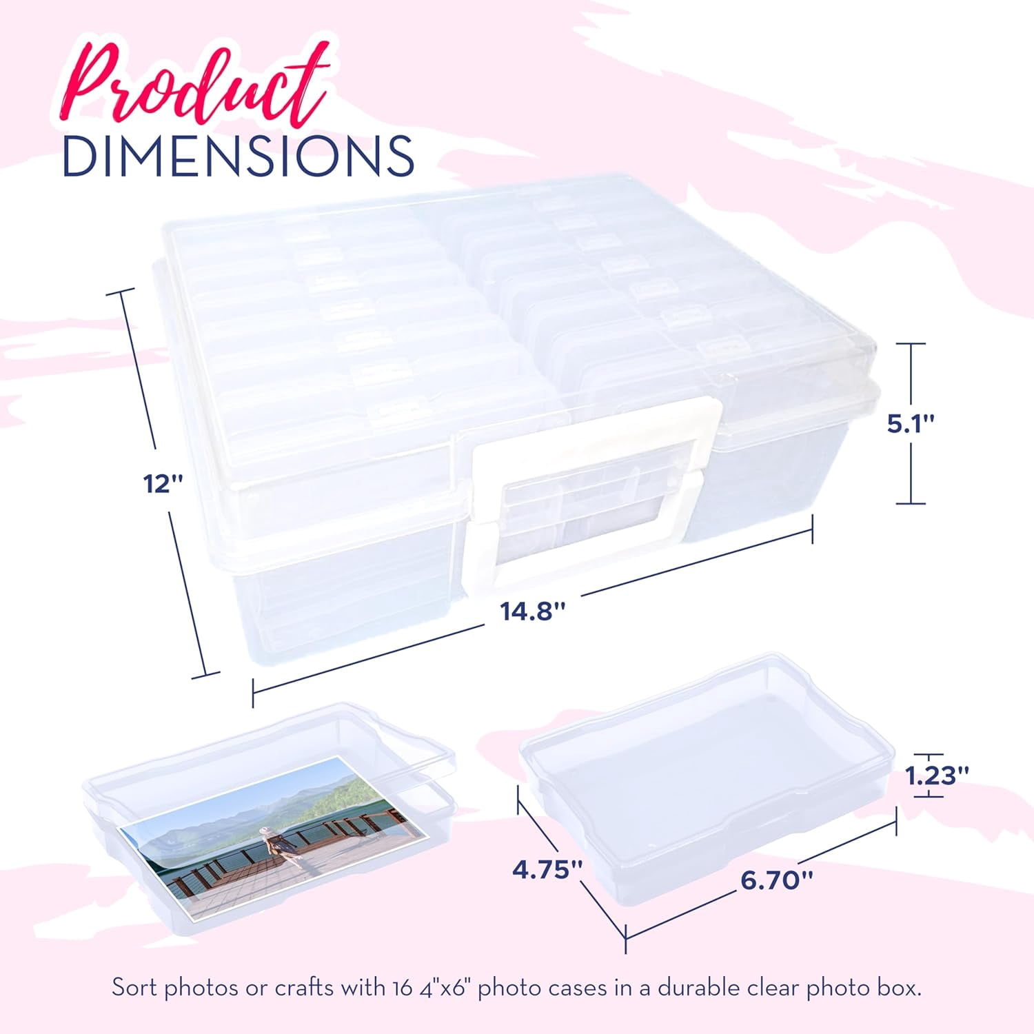 4E's Novelty 16 Pack Clear Photo Storage Box with 4x6 Photo Cases and Photo Organizing Box, 4x6 Photo Storage Box