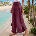 thumbnail image 4 of Ohufall Womens Pants Wide Leg Ruffle Loose Pants Elastic High Waist Long Pants, 4 of 7