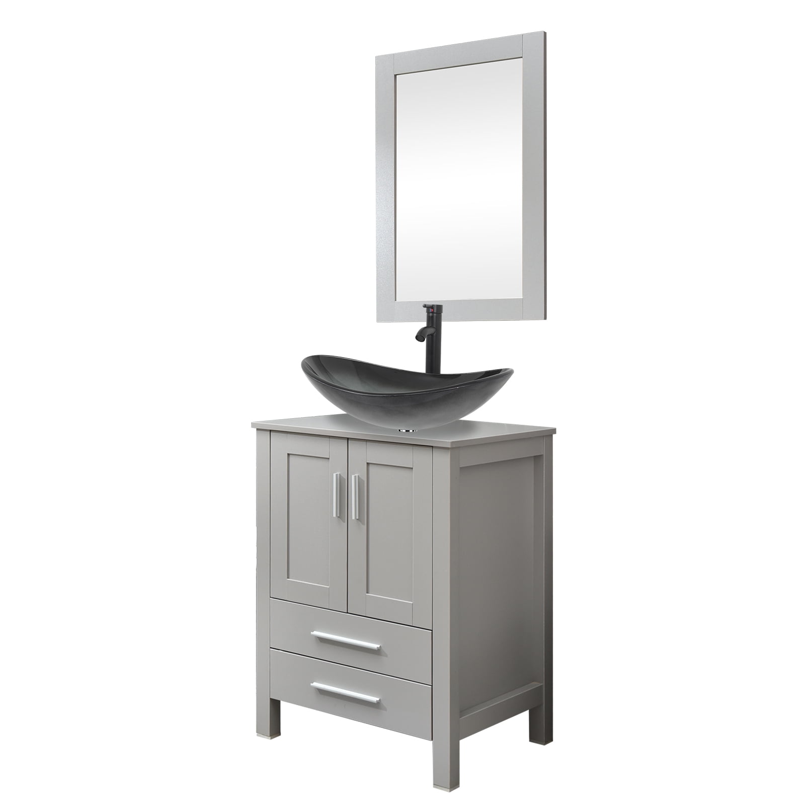 PULUOMIS 24'' Single Bathroom Vanity with Manufactured Wood Top with Mirror, Gray