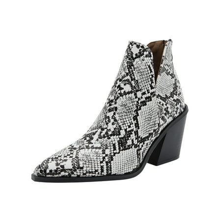 

Hvyes Women High Heel Bootie Winter Warm Snake Pattern Lightweight Slip On Pointed Toe Casual Solid Color Ankle Boots Gray Boots women size 7.5
