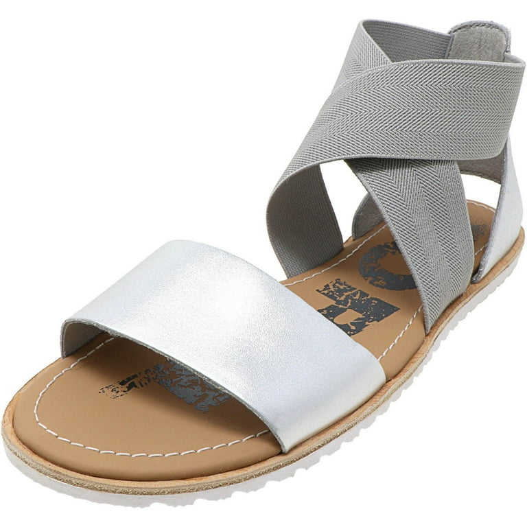 Sorel Womens Ella Leather Open Toe Flat Sandals Silver 9 Medium B