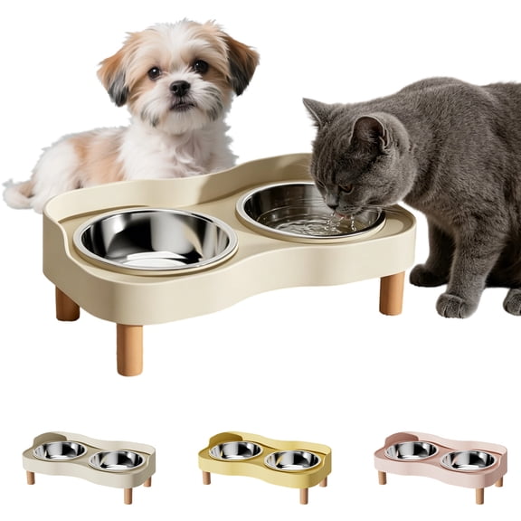 AYktou Pet Dog Bowls Cat Bowls Elevated, 2 Stainless Steel Dog Feeder Bowls No Spill Feeding Station with Non-Slip Resin Base, Pet Food Bowl & Water Bowl Food Dish for Small Medium Large Dogs Cats