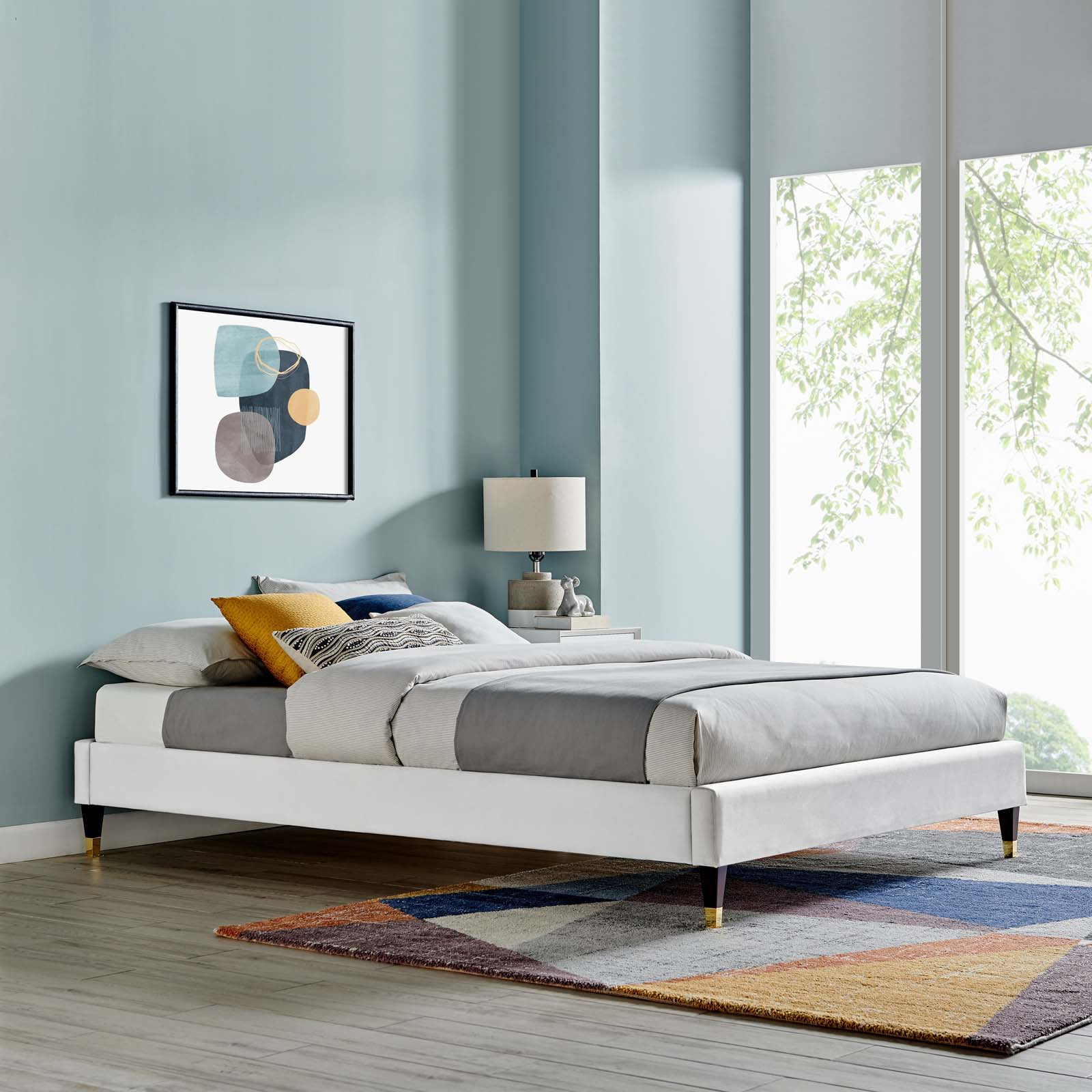 Modway Harlow Perfomance Velvet Platform Bed Frame, Full, White