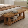 thumbnail image 2 of Finmind 55-inch Solid Wood Entryway Bench with Shoe Storage, Rustic Foyer Bench with Open Shelf for Hallway, Mudroom, Bedroom, Rustic Brown, 2 of 9