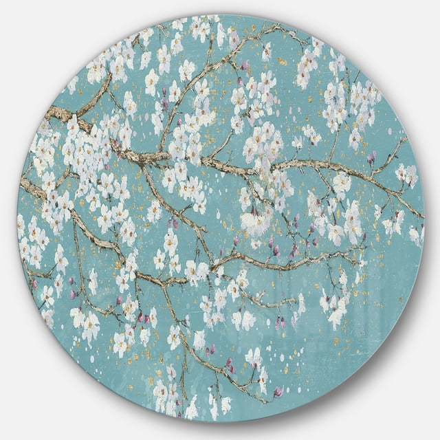 Designart 'arbre d'Avril Bleu' Art Mural Rond en Métal Style Ferme - Disque de 36