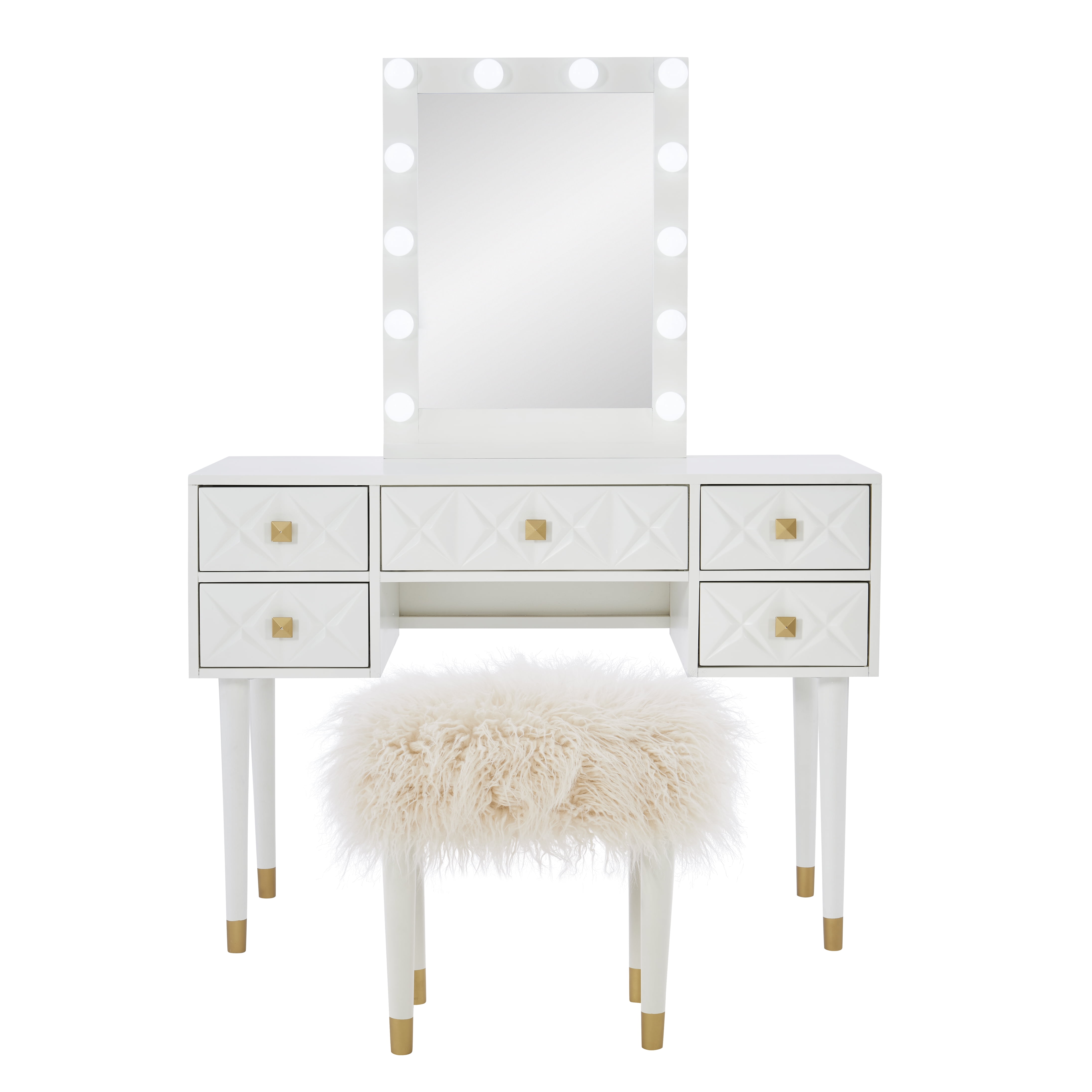 Linon Ginzel Vanity Set with Stool, White/White