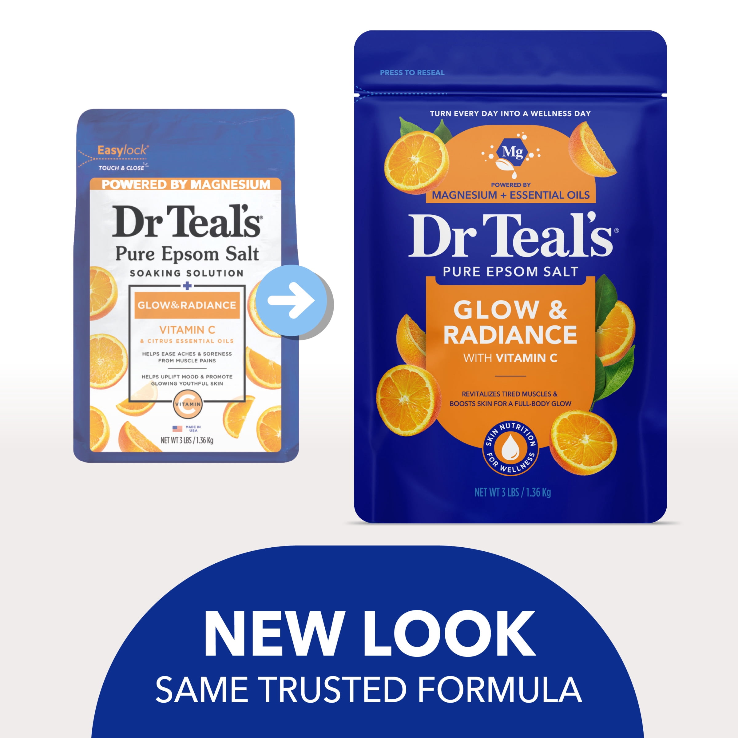 (4 pack) Dr Teal's Epsom Salt Magnesium Soak, Glow & Radiance with Vitamin C & Citrus Essential Oils, 3 lbs