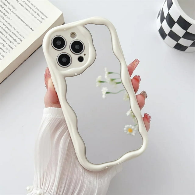 Luxury Curly Wave Makeup Mirror Case For iphone 14 Plus 11 12 13 Pro Max Mini X XR XS Max 7 8 Plus Clear Mirror Shockproof Cover