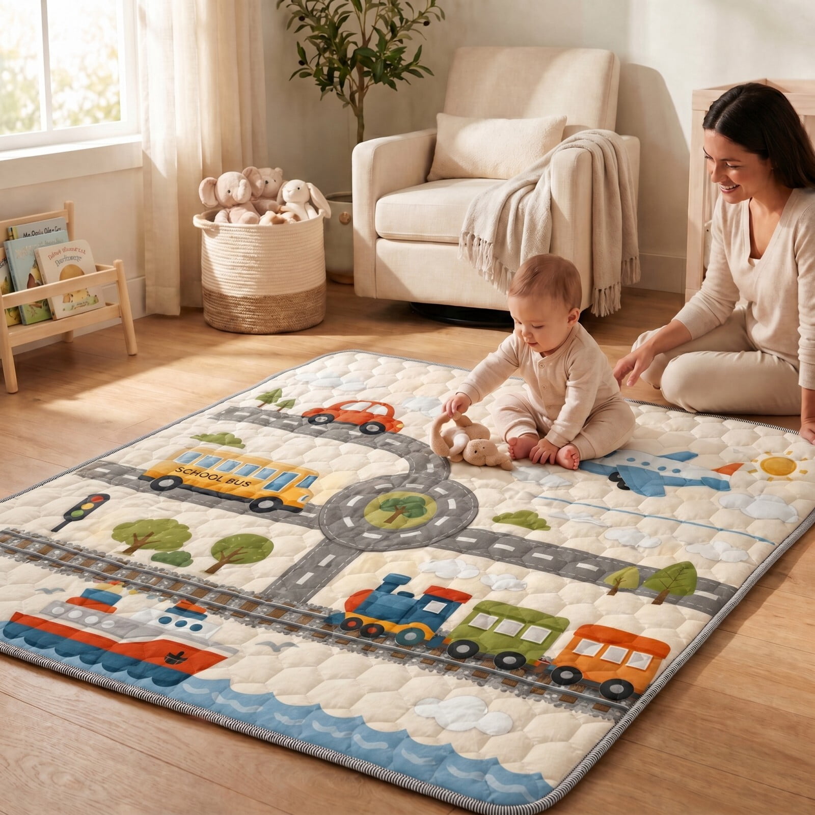 Easy4Home Large Baby Play Mat for Infants & Toddlers, 50"x50" Thick Cushioned Crawling Mat, Foldable Non-Slip Floor Playmat