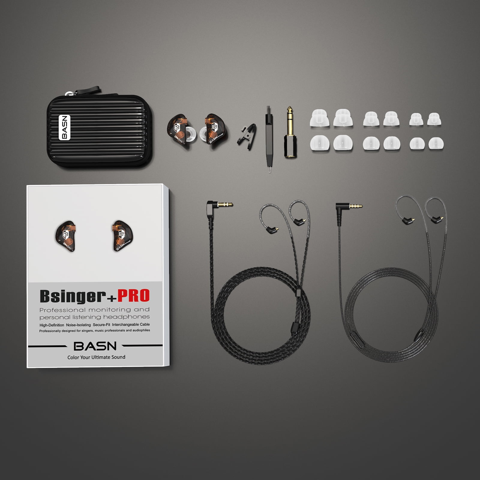 BASN Bsinger PRO In-Ear Monitors Headphones with Hybrid Dynamic Dual Drivers Two Detachable MMCX Cables Musicians IEM Earbuds Earphones(Brown)