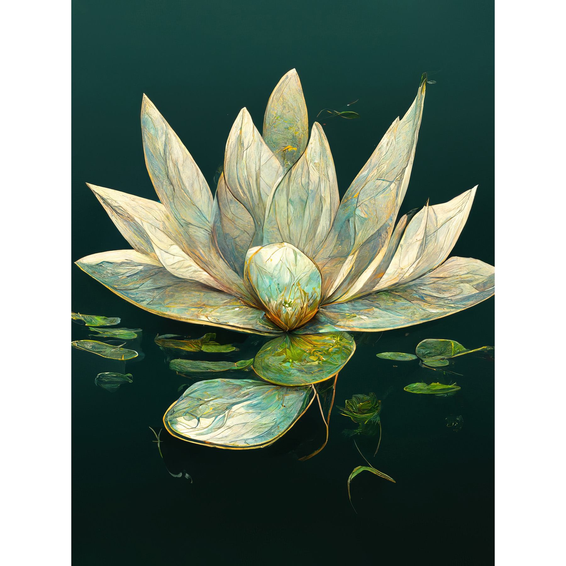 Modern Tranquil Pond Water Lily Flower Unframed Wall Art Print Poster ...