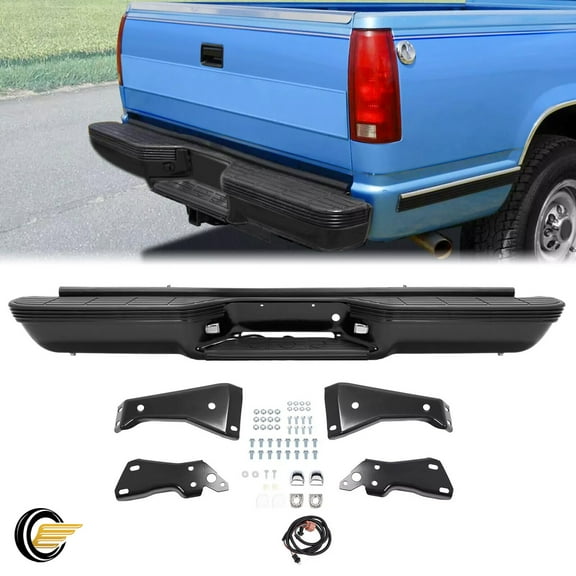 Powder-Coated Black Rear Bumper For 88-00 Chevrolet C1500 C2500 K1500 Fleetside