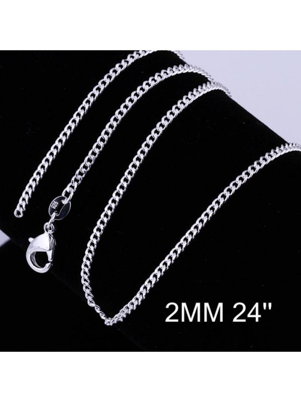 2PCS 16-24inch 925 Sterling Silver 2mm 
