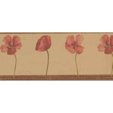 Red Flowers Vintage Extra Wide Wallpaper Border Retro Design, Roll 15