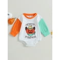 thumbnail image 2 of Bagilaanoe Newborn Baby Boy Halloween Romper Sweatshirt Long Sleeve Bodysuit Letter Print Pullover 3M 6M 12M 18M Infant Casual Tee Tops, 2 of 9