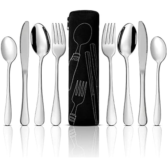 9 Pieces Eating Portion Control Flatware Utensils Bariatric Silverware Weight Loss Portion Management Control Serving Spoons Forks Knives Stainless Steel Utensils with Storage Bag