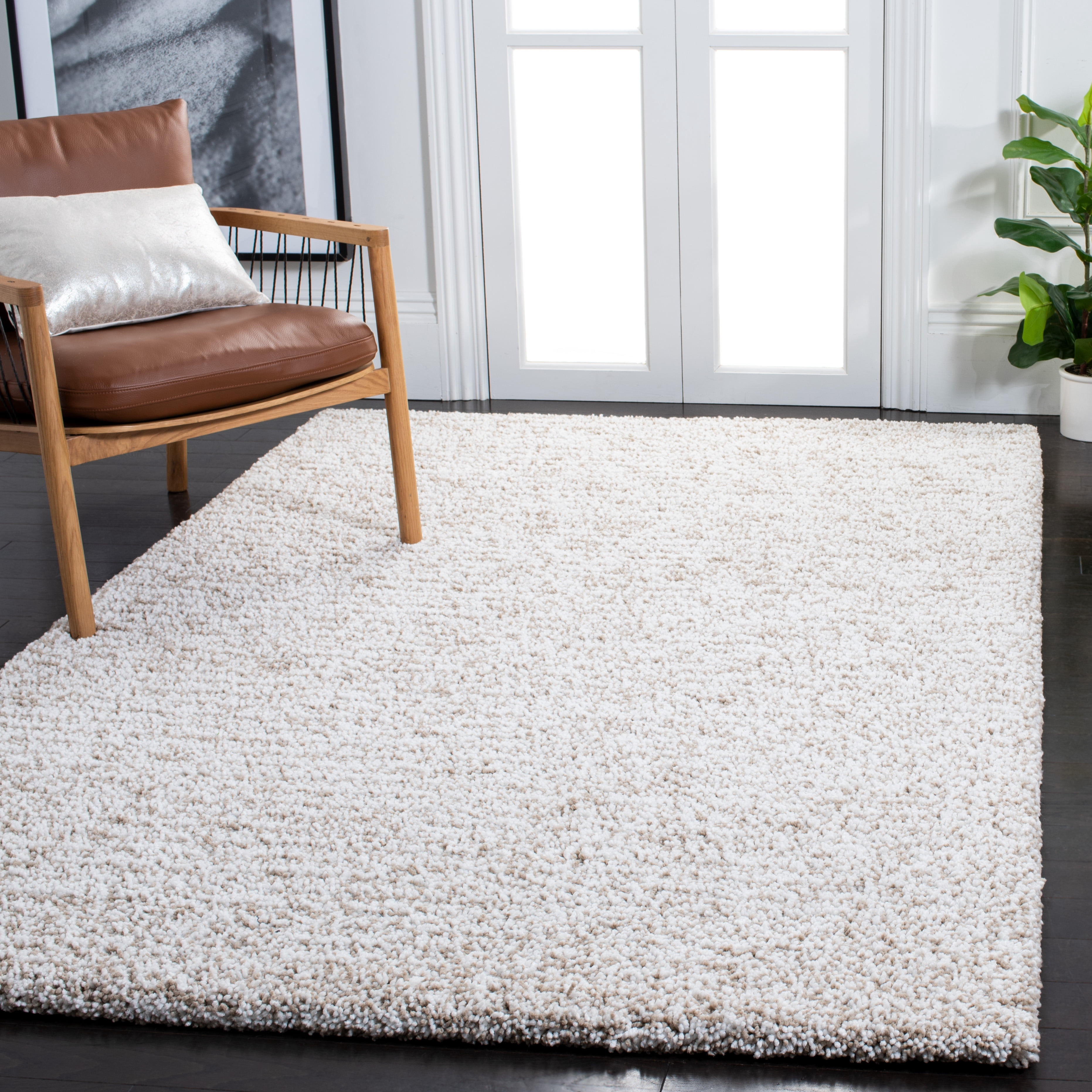 Safavieh Ultimate Atanas Solid Polyester Shag Area Rug, Sand/Ivory, 6' x 9'