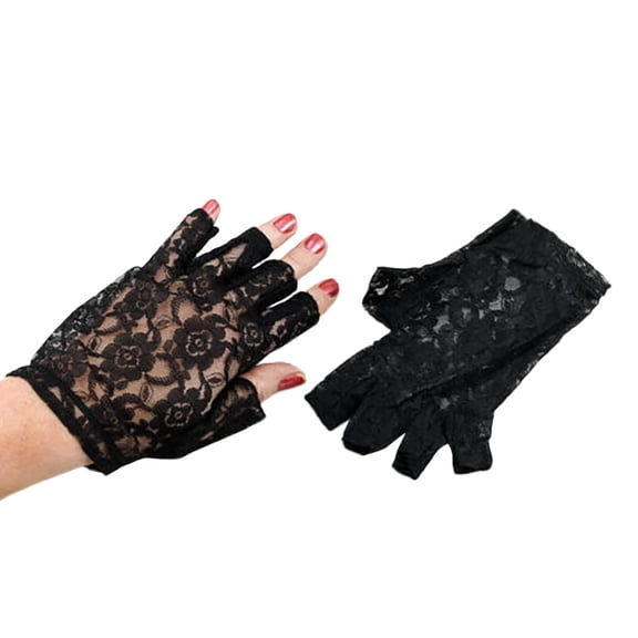 Bmisegm Gloves for Women Fancy 1980s Dress Lady Lace Fingerless Black Floral Sunscreen Elegant Mittens Black
