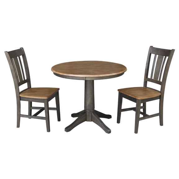 36" Round Wood Table With 2 San Remo Chairs in Hickory/Washed Coal - 3 Piece Set