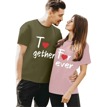 ZHOUCHANKIDS Valentine s Day Matching Couple T-Shirt Set for Him and Her Fashion Casual Short Sleeve Printed Top Pink XXL