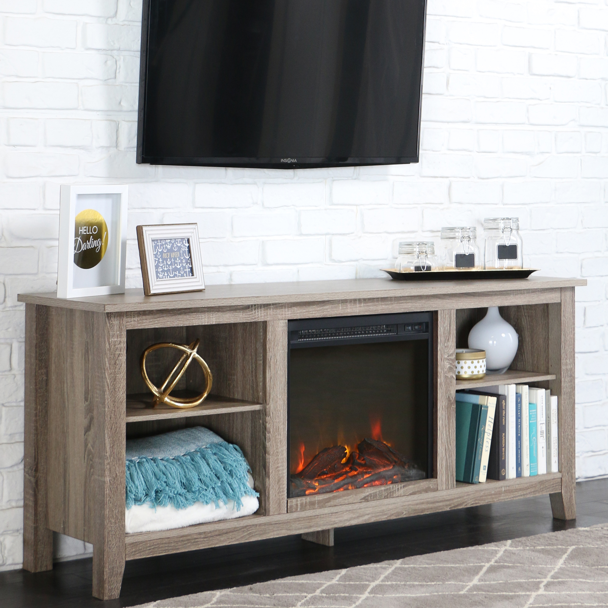 Walker Edison Traditional Fireplace TV Stand for TVs Up to 64", Driftwood - image 6 of 9