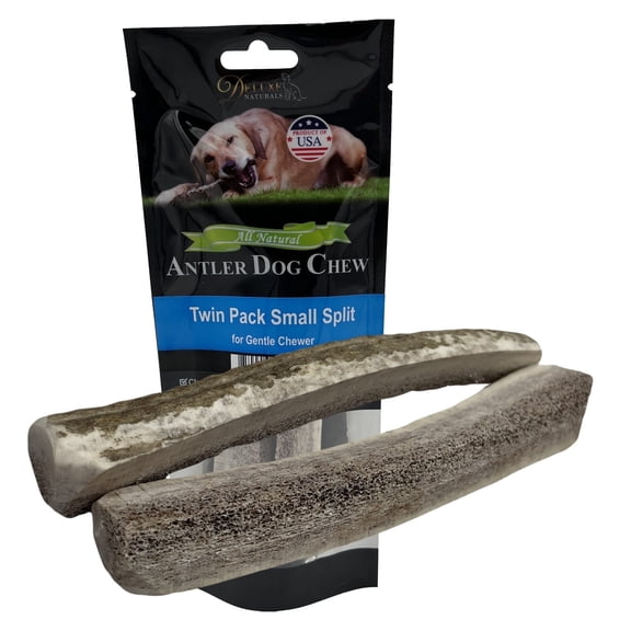 Deluxe Naturals 2-Pack Small Split Elk Antler Dog Chews, Naturally Shed A-Grade Elk Antler Treat for Toy and Small Dogs (Up to 15 lbs)