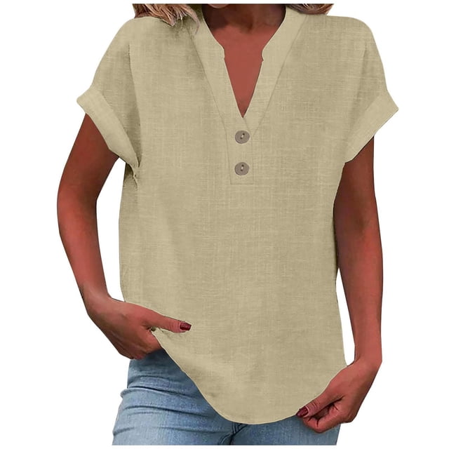 2025 Women Spring Summer Clothing Camping Shirts for Women Solid Button Back Ruffled Scrub T Shirts for Women Trim Blouse Casual Short formal Shirts for Women Sleeve Blouse