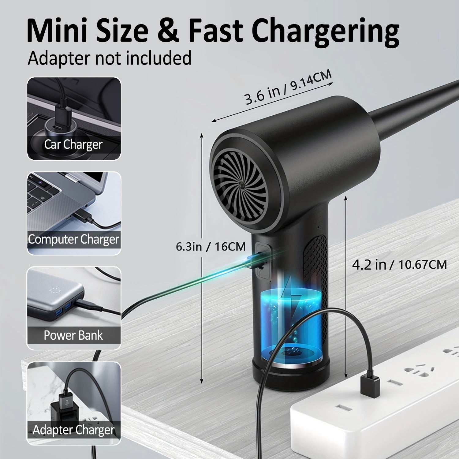 Electric Air Duster with LED Light Rechargeable Cordless Blower for Keyboard, Outdoor, House and Car