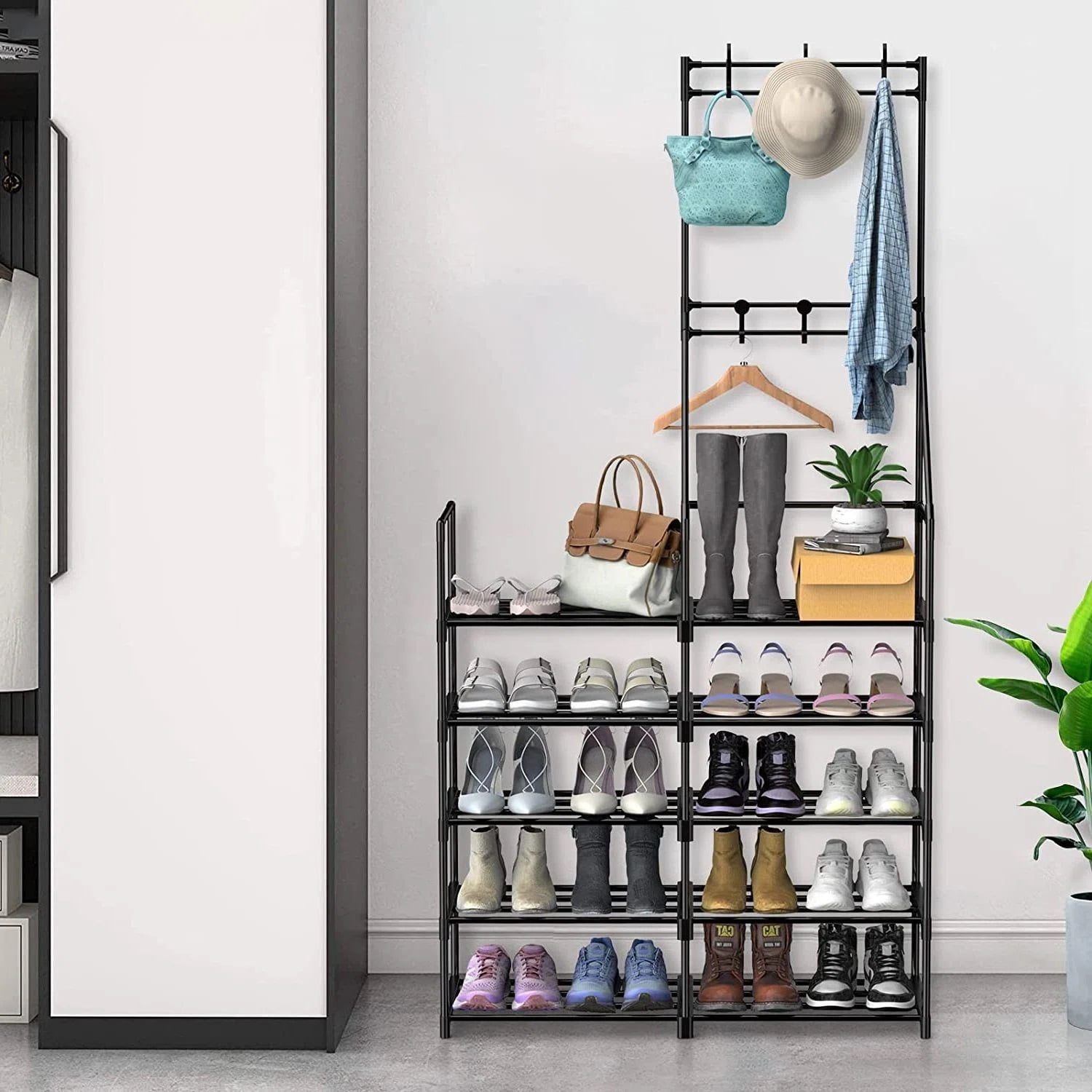 TECHVIDA 5-Tier Shoe Rack Shoe Storage Organizer, Freestanding Coat and Shoe Rack, 25-30 Pairs Shoe Shelf for Entryway Closet