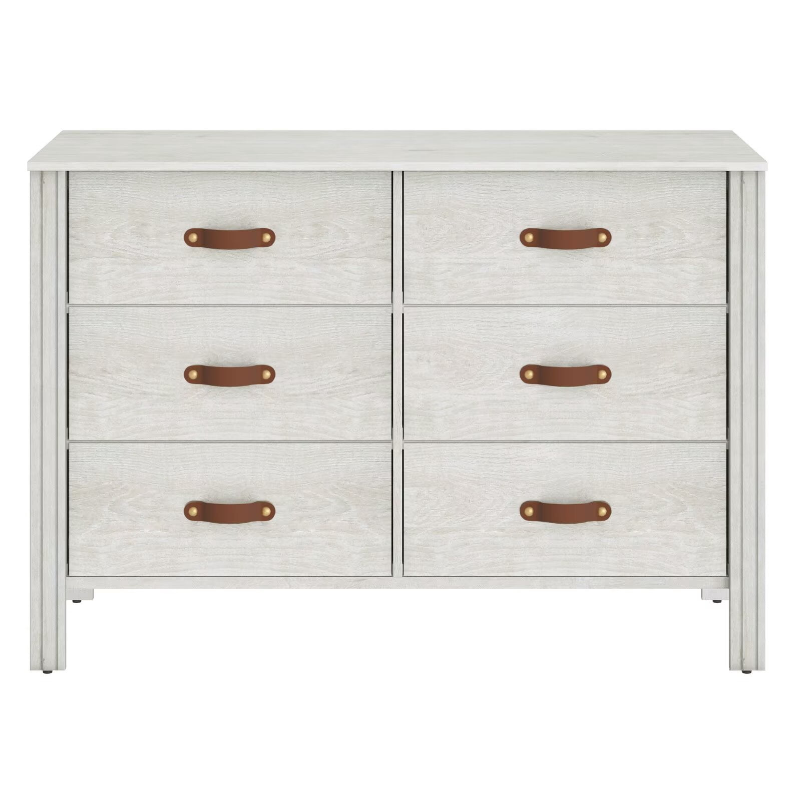 WAMPAT 6-Drawer Fabric Storage Cabinet with Wood Grain Finish, White Kids Dresser with Anti-Tip Kit, MDF Baby Dresser for Nursery Bedroom, White
