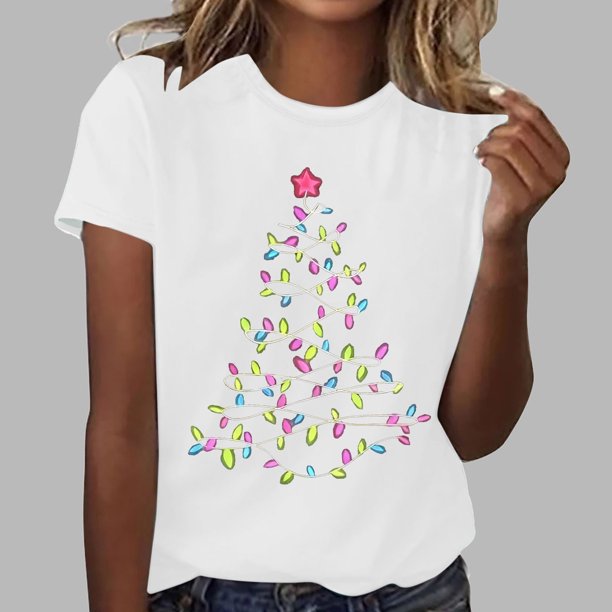 Fiudx Tops para Mujer Mujer Verano Ocio Moda Estampado de Flores Cuello Redondo Manga Corta Top/Camisa