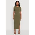 thumbnail image 2 of Womens Ribbed Knit Side Ruch Side Slit Midi Dress, 2 of 4