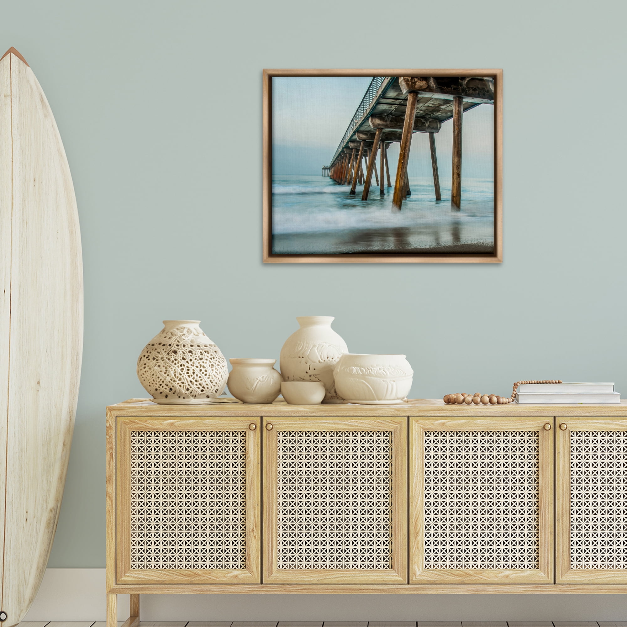 Stupell Industries Summer Dock Splashes Landscape Photography Brown Floater Framed Canvas Art Print Wall Art, 31 x 25