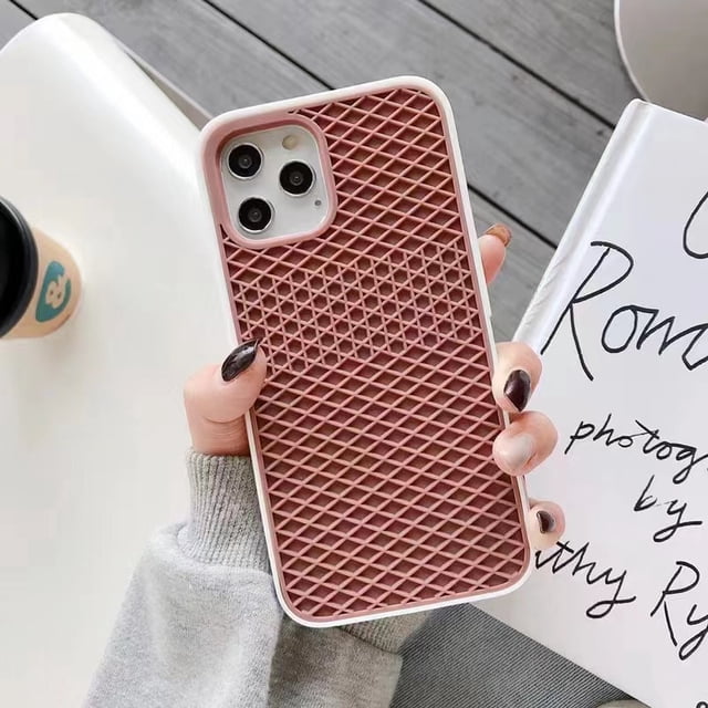 Silicone Phone Case for iPhone Vans Style Waffle Bottom Soft Shell (Brown+White,iphone15pro max)