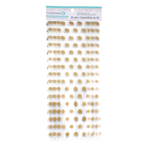 12 Packs: 25 ct. (300 total) Gold Dots Cello Treat Bags with Ties by Celebrate It