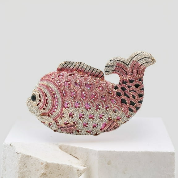 Women's Cute Mini Goldfish Clutch Bag Chic Rhinestone Wallet Shiny Banquet Handbag for Wedding Prom Party
