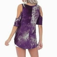 thumbnail image 3 of QLEICOM Women 2023 Summer Tops T-shirt Casual Short Sleeve Lace Up V-Neck Loose Print Tie Dyed Tops Purple XXL, US Size 12, 3 of 4