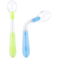 thumbnail image 1 of Paquete de 2 cucharas de entrenamiento para bebés suaves (azul + verde), cuchara de silicona con función flexible, fácil de sostener, cuchara de aprendizaje de autoalimentación perfecta, 1 of 5