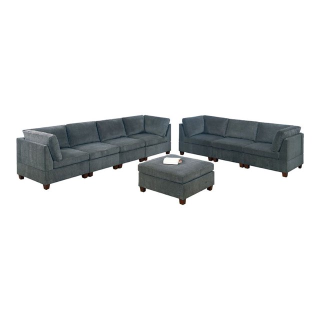 Infini Furnishings 8-piece 134"x37" Chenille Modular Sofa Set in Gray