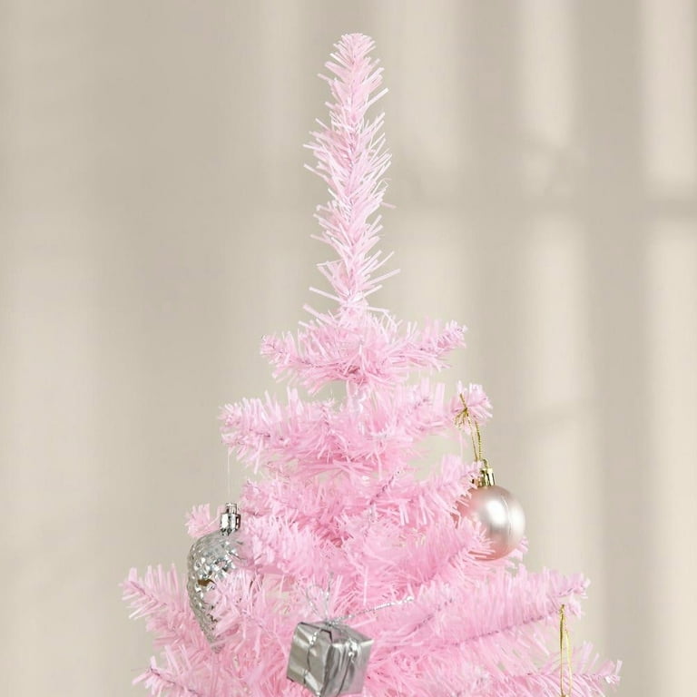 Resenkos 6ft Slim Artificial Pencil Christmas Tree - 390 Realistic Branch Tips & Plastic Stand, Pink