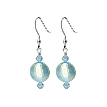 - Gem Avenue 925 Sterling Silver Blue Mother of Pearl Handmade Drop Earrings