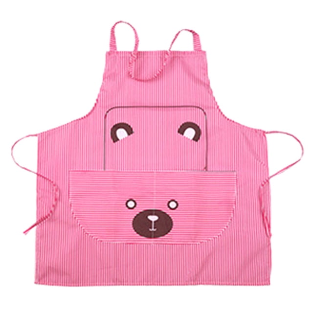 Graflsoa Stylish Bear Print Kitchen Apron with Stripes - Durable, Adjustable, and Spacious Pocket for Cooking and Baking - Rose Red Polyester Design