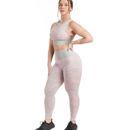 

MAXXIM Womens Sports Bra and Leggings Pink Camo Large