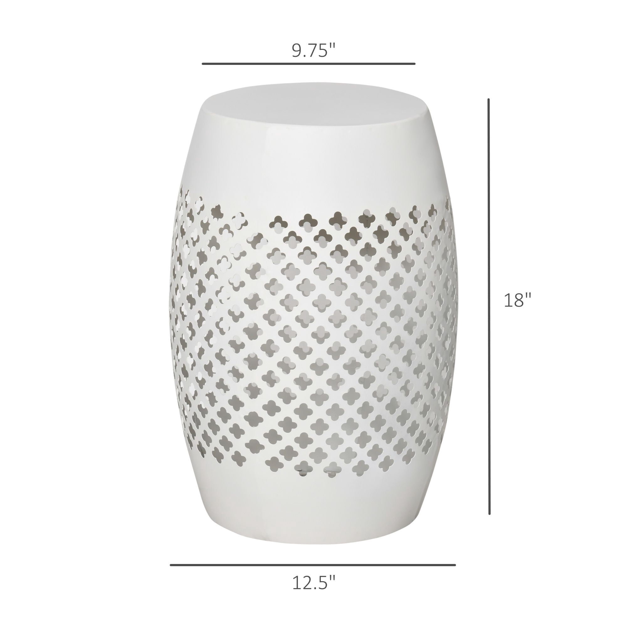 12" Steel Outdoor Side Table, Round Hollow Drum Patio End Table, Accent Table for Indoor and Outdoorr, White